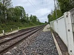 Vu des quais de la halte en direction de Bouzonville, photo prise depuis le PN piéton (7 mai 2023)