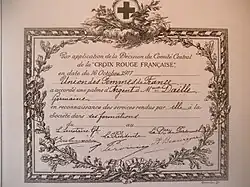 Récompense Croix Rouge française au nom de madame Daille.