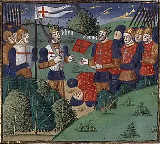 Bataille de Poitiers (1356) : Français portant la croix rouge.
