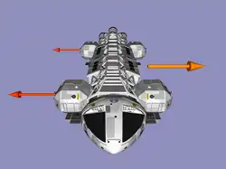 RCS en mode translation: une translation est obtenue avec une poussée des moteurs RCS de la même orientation.