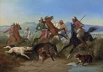 La représentation romantique de la chasse au sanglier par Raden Saleh