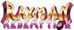 Rayman écrit en lettres majuscules dorées, sous-titré par Redemption écrit en lettres majuscules violettes et blanches.