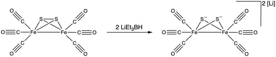Réduction du disulfuro-bis(fer tricarbonyle) en dianion par le triéthylborohydrure de lithium.