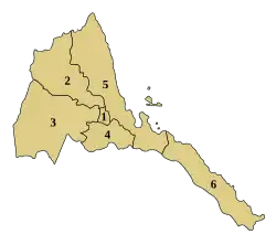 Carte numérotée des région érythréennes.