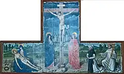 Retable de la Crucifixion, avec une Pietà à gauche et le donateur à droite (v. 1480), Maître du Retable Beaussant.
