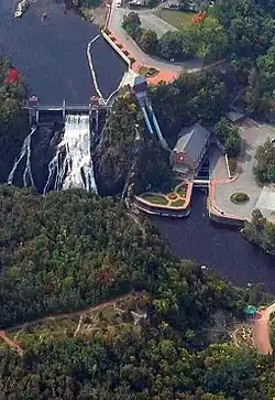 Vue aérienne du parc des chutes à Rivière-du-Loup.