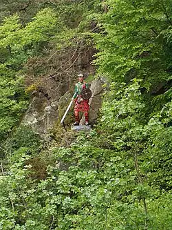 statue colorée, à flanc de montagne, dans la verdure