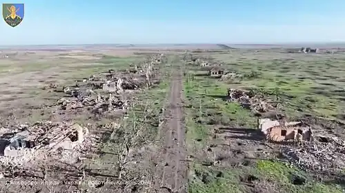 Robotyne en avril 2024 (photo prise par un drone de la 65e&nbsp;brigade mécanisée).