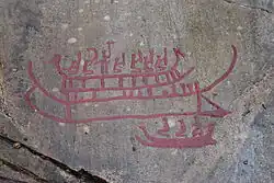 Gravures représentant des bateaux à Tanum