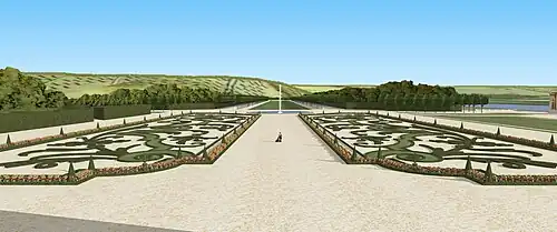 Essai de restitution du grand parterre du château de Rosny, XVIIIe siècle.