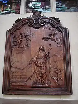 École auvergnate du XVIIe&nbsp;siècle, La Vierge apparaissant à saint Jacques, bas-relief en bois de merisier.