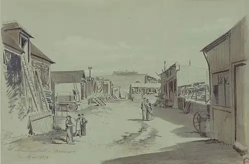 No 45 : Roulottes et cabanes en 1896 (dessin de Jules-Adolphe Chauvet).