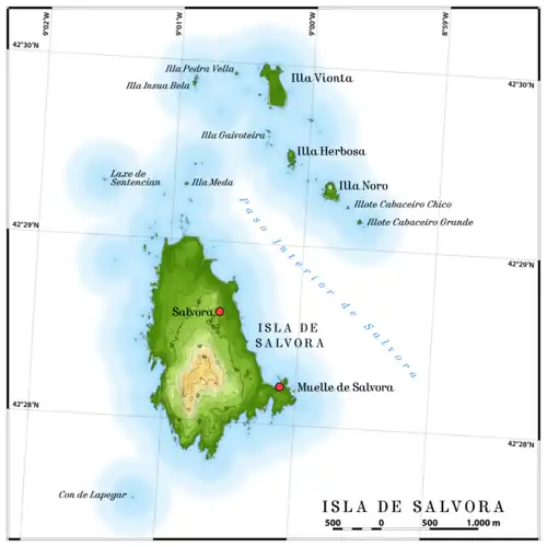 Île de Salvora et ses îlots.