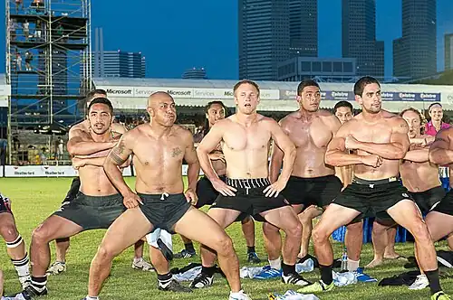 Rugbymen réalisant un haka, Nouvelle-Zélande.