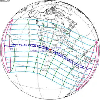 Carte de l'éclipse générale.