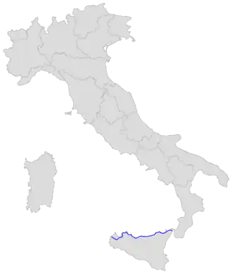 Parcours de la route sur une carte de l'Italie