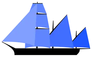 Plan de voile de polacre mélangeant phare carrés et mât à voile latines