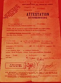 Attestation des autorités allemandes d'occupation permettant à une personne de pénétrer en zone interdite.