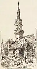 L'église paroissiale Saint-Hernin en 1937 (dessin de Louis Le Guennec).