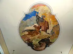 Œuvre du peintre René Kuder se trouvant sur le plafond de la nef de l'église  peint en 1932 et représentant saint Gilles, protecteur du village.