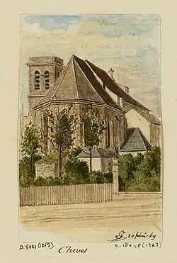Chevet de l'ancienne église en 1869 (dessin de Léon Leymonnerye).