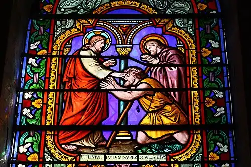 Guérison de l'aveugle-né, vitrail de l'église Saint-Restitut.