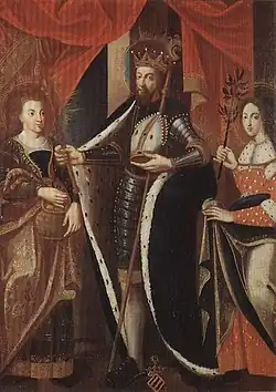 Saint Goëry et ses filles sur un tableau de 1725 conservé à la basilique Saint-Maurice.