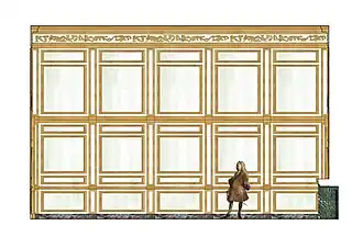 Essai de restitution de la paroi ouest de la salle à manger du dauphin à Meudon, vers 1702.