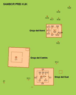 Sambor Prei Kuk. Capitale du Chenla, VIIe&nbsp;siècle. 3 groupes: >100 temples