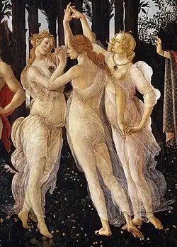 Les Trois Grâces de Sandro Botticelli dans la peinture Le Printemps, Galerie des Offices.