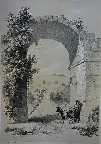 Vue du pont selon un dessin de 1838. L'arche a aujourd'hui disparu.