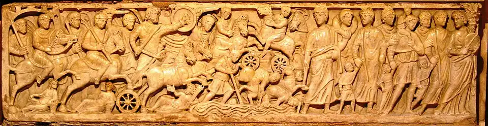 Sarcophage représentant la traversée de la mer rougeChapelle Saint-Genès.