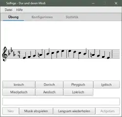 Description de l'image Screenshot of GNU Solfege 3.23.4 on Windows 10 German.png.