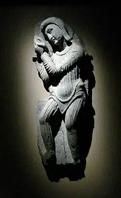 Dévot. Pakistan. Swat. Butkara I. Schiste, 67,5 × 23,5 × 6,5 cm. Swat Museum (Saidu Sharif). Époque indo-scythe ou indo-parthe