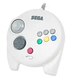 manette plate composée de 6 boutons à droite et d'un pavé directionnel à gauche