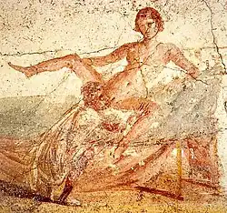 Fresque des thermes suburbains de Pompéi représentant un cunnilingus