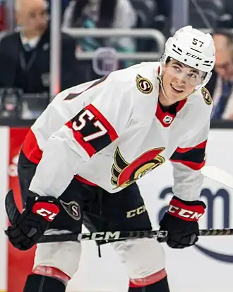 Photographie couleur d'un joueur de hockey sur glace