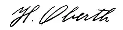 signature de Hermann Oberth