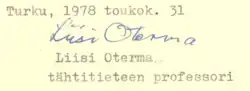 signature de Liisi Oterma
