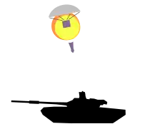 Une sous-munition explose au-dessus d'un char