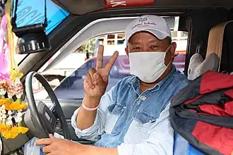 Dans un taxi en Thaïlande (2010).