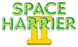 Space Harrier II est inscrit sur trois lignes en lettres jaunes et vertes.