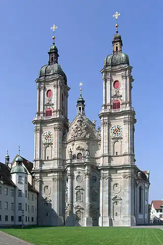 Façade de l'église de l'abbaye de Saint-Gall, Suisse.