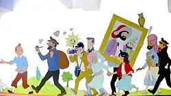 Personnages peints sur le mur d'une station de métro.