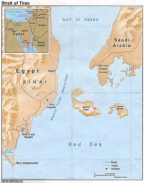 Carte des îles de Tiran et Sanafir.
