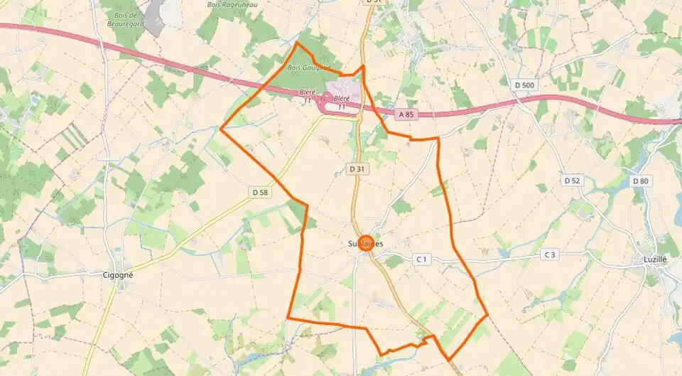 Carte représentant les limites territoriales d'une commune.