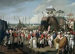 Charles Cornwallis recevant deux des fils de Tipû Sâhib en otage en 1793.
