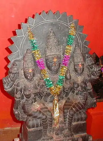 Surya avec ses épouses Sanjna et Chhaya