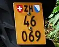 Plaque jaune pour deux-roues et quadricycles légers du canton de Zürich.