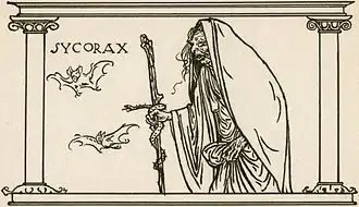 Dessin de Robert Anning Bell représentant la Sycorax de la pièce La Tempête de William Shakespeare, vers 1900.